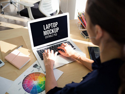 Workplace Laptop Screen Mockup Set abstract clean design device display laptop mac macbook mockup phone mockup presentation realistic simple smartphone theme ui ux web webpage website