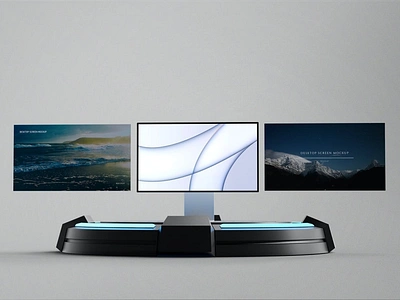 iMac Pro Screen Mockup on The Podium abstract apple clean device display imac imac pro laptop mac macbook mockup presentation pro realistic screen simple theme ui ux web