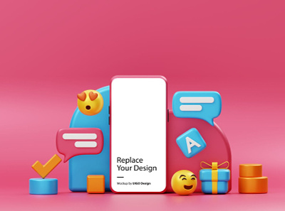 Smartphone Device 3D Fun Background 3d abstract clean design device display emoji illustration laptop layout mockup phone phone mockup realistic simple smartphone social social media ui ux
