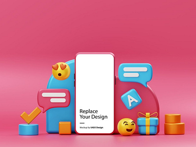 Smartphone Device 3D Fun Background 3d abstract clean design device display emoji illustration laptop layout mockup phone phone mockup realistic simple smartphone social social media ui ux