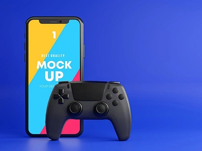 Smartphone Gaming Mockup abstract clean device display game gamepad gamer gaming iphone joystick logo mockup phone phone mockup playstation ps5 realistic simple smartphone ui