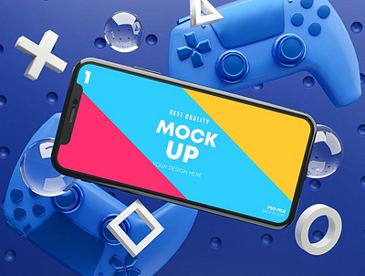 Smartphone Gaming Mockup abstract clean device display game gamepad gamer gaming iphone joystick logo mockup phone phone mockup playstation ps5 realistic simple smartphone ui