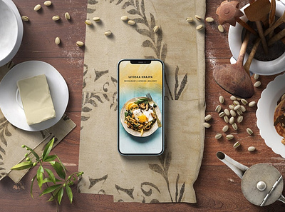 Phone Screen Mockup — Kitchen Set abstract clean device dish display food kitchen mockup phone phone mockup pizza presentation realistic restaurant simple smartphone theme ui ux website