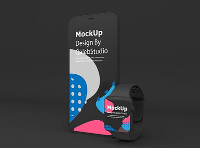 Dark iPhone & Apple Watch Mockup abstract apple apple watch clean dark dark iphone device display iphone mockup phone phone mockup presentation realistic simple smartphone theme ui ux watch