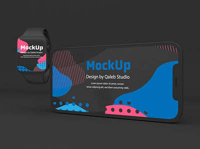 Dark iPhone & Apple Watch Mockup abstract apple apple watch clean dark dark iphone device display iphone mockup phone phone mockup presentation realistic simple smartphone theme ui ux watch