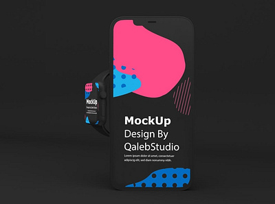 Dark iPhone & Apple Watch Mockup abstract apple apple watch clean dark dark iphone device display iphone mockup phone phone mockup presentation realistic simple smartphone theme ui ux watch