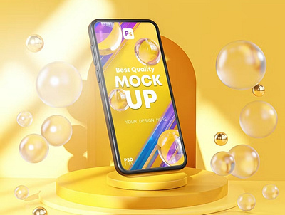 Free Phone Mockup 3D 3d 3d phone abstract clean design device display mockup phone phone mockup phone mockups presentation realistic simple smartphone ui web webpage website yellow
