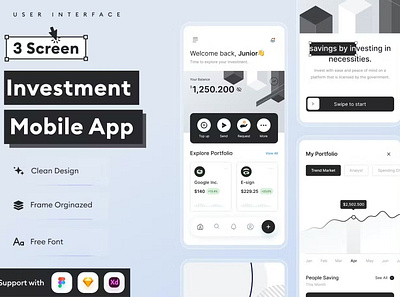 Investment Mobile App abstract android app app design application clean design for app display ios mobile mobile app mobile app design mobile app design mobile apps realistic screeen simple ui ux website