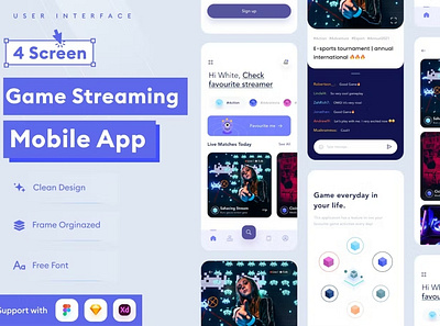 Game Streaming Mobile App Template abstract android app app design application clean design design for app display ios mobile mobile app mobile app design mobile app design mobile apps screeen simple ui ux website