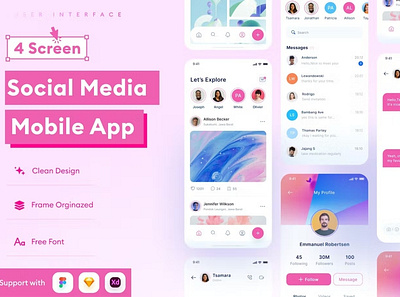 Social Media Mobile App Template abstract android app app design application apps clean design for app display ios mobile mobile app mobile app design mobile app design mobile apps screeen simple ui ux website