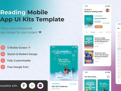 Reading Mobile App UI Kits Template android app app design application apps clean design design for app ios mobile mobile app mobile app design mobile app design mobile apps reading mobile app screen simple ui ux website