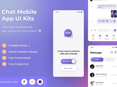 Chat Mobile App UI Kits abstract android app app design application clean design design for app ios mobile mobile app mobile app design mobile app design mobile apps realistic screen simple ui ux website