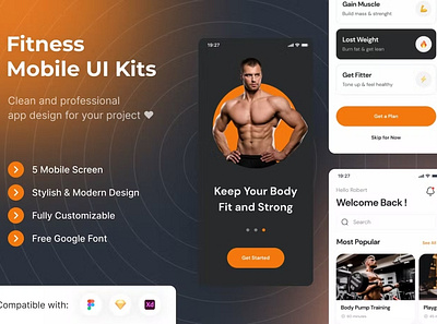 Fitness Mobile App UI Kits Template android app app design application apps clean design for app display fitness mobile app ios mobile mobile app mobile app design mobile app design mobile apps screen simple ui ux website