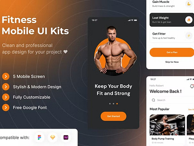 Fitness Mobile App UI Kits Template