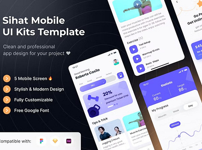 Sihat Mobile App UI Kits Template android app app design application clean design design for app display ios mobile mobile app mobile app design mobile app design mobile apps realistic screen simple ui ux website