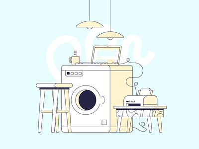 Working Remotely blog color design freelance illustration illustrator laptop laundry printer remote remotely vector work working
