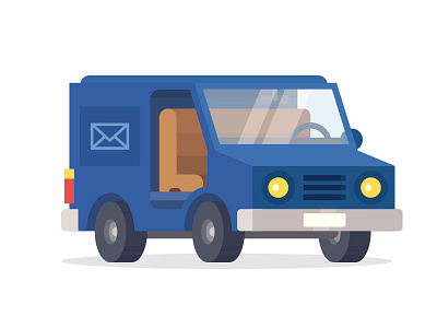 Mail Car 3d car email flat glass letter mail post truck van vector vehicle