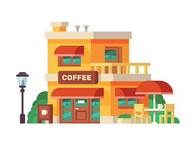 Coffee Shop breakfast building cafe coffee color design glass shop shopping store vector window