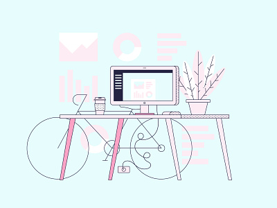 Freelance Desk bike color computer design desk freelance illustration plants vector work