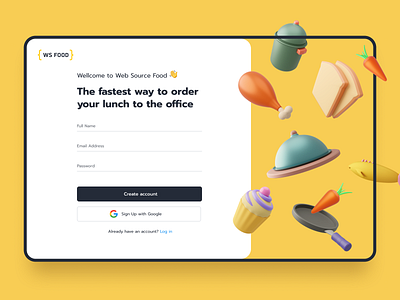 Login page 3d icons create account food delivery illustra illustration login login page registration ui ux webdesign yellow
