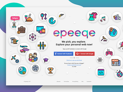 Epeequ. Title page colorful icons design illustration landing page photos social service web site