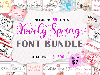 Lovely Spring Font Bundle autumn banner engagement font halloween invitations kdp photography poster print procreate spring sticker sublimation summer svg tropical valentine wedding winter