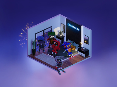 Cyberbots Room 3d 3dart 3dmodeling blender cyber design