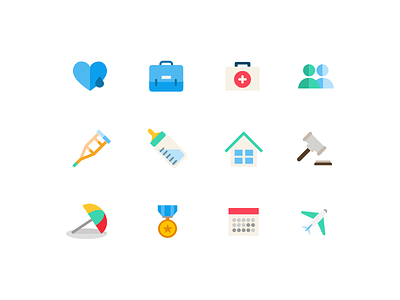 Time off icon set calendar heart home icon illustration jury-duty medal plane sick-leave time-off users vacation