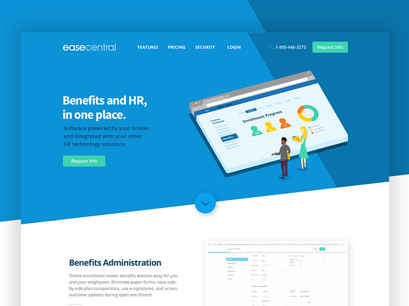 software product landing page web design hr benefits software character illustration banner landing page