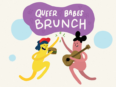 Queer Babes Brunch benefit brunch female feminist high five illustration women