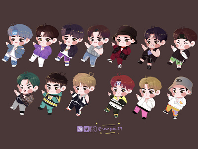 Seventeen left n right fan-art art chibi fanart ibispaint illustration illustrator kpop seungchill17 seventeen