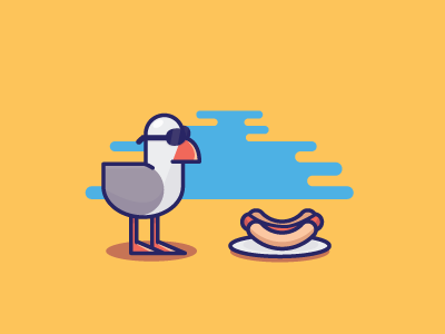 Where Seagulls Dare beach bird glasses gull hotdog illustration seagull sneaky summer sun glasses sunglasses vector