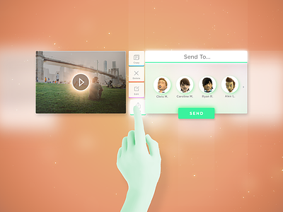 "Send To" Screen leap motion lens flare oculus particle play select send ui ux virtual reality
