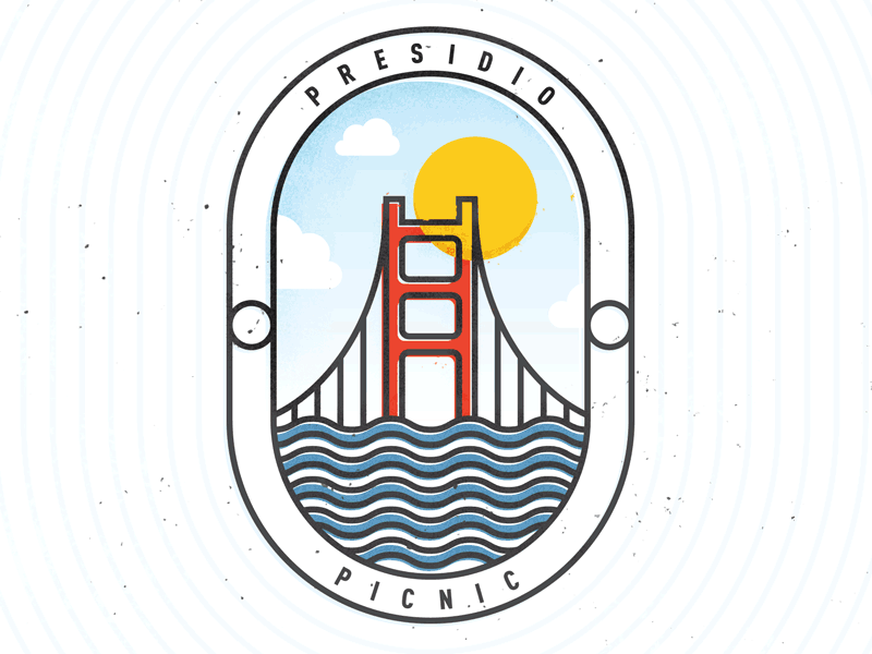 Presidio Events badge golden gate bridge icons illustration line moon picnic presidio sand francisco sun twilight water