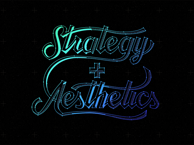 Strategy + Aesthetics animation design gradient graph lettering ligature motion pixel rainbow script typography wireframe