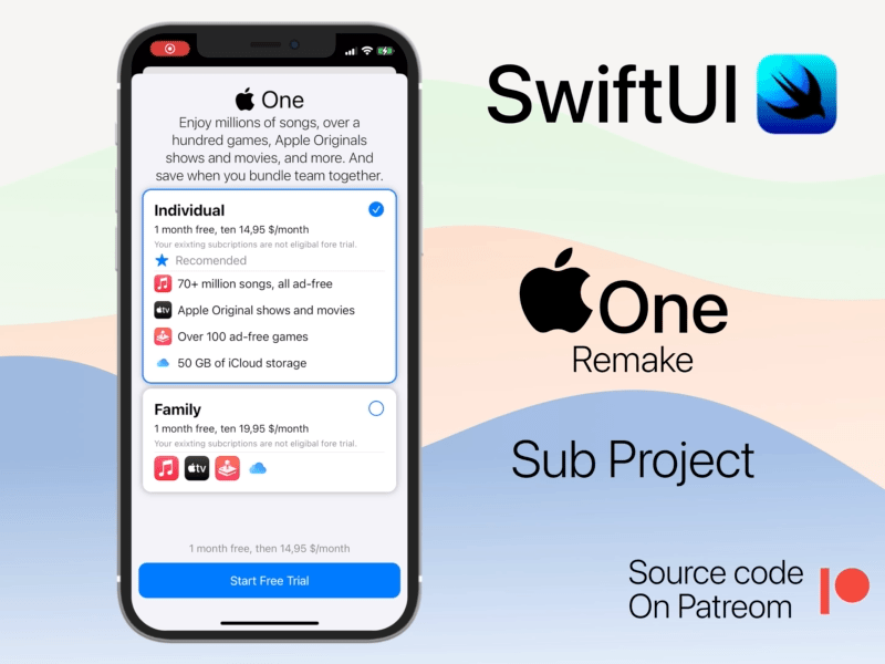 Apple One Subscription plan animation app apple design developer swift swiftui ui ux