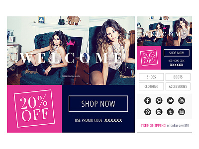 Welcome code crown cta email fashion mobile percent promo responsive scalable social welcome