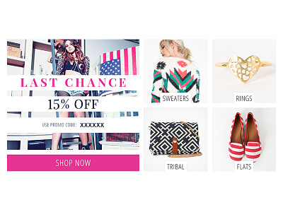 Email Sections button clothing code cta email fashion grid handbags jewelry offer promotion shoes