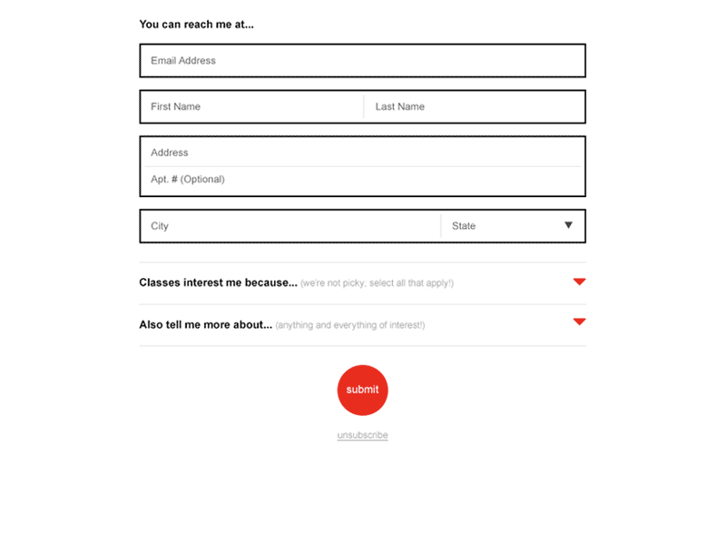 Form Accordion Animation according button cta dropdown email form input name preferences submit