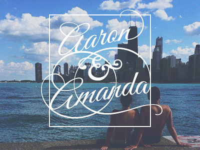 We're engaged! ampersand chicago city couple engagement invitation lake marriage skyline typography wedding