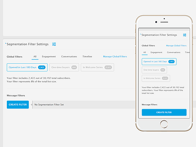 Segmentation Filters application email filters global message mobile responsive segmentation settings ui