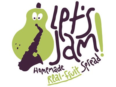 Let's Jam fruit jam label packaging pear saxophone