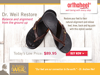 Orthaheel Sandal Ad ad button cta sandal shadow wood grain