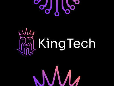 Logo Design for KingTech | Internet, Technology Company Logo artificial intelligence branding company logos connection crowd digital flat 2d logos identity branding internet king logo designer logodesign minimal modern logos network node pixel prince tech logos technology