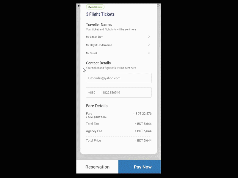 Reservation or Pay now UI/UX Design