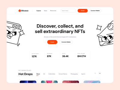 NFT cryptoart design ethereum illustration landing page nft opensea token ui