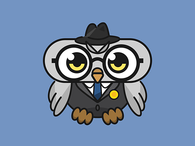 Owl lawyer big eyes blue cute glasses gray hat lawyer mascot owl rounded suit