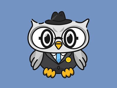 Owl lawyer No.3 glasses gray hat lawyer mascot oval owl suit wings yellow