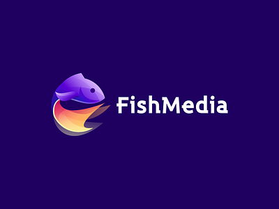 FishMedia app branding design fish logo flat icon illustration logo vector