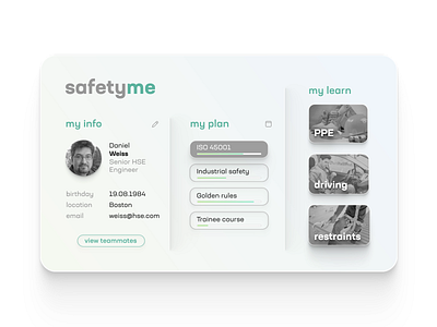 SafetyMe HSE Personal Manager animation dashboard design desktop health hse learn ppe safety ui ux